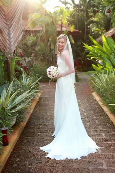 beautiful bride portrait before walk down the aisle on her beach wedding day Koh Tao